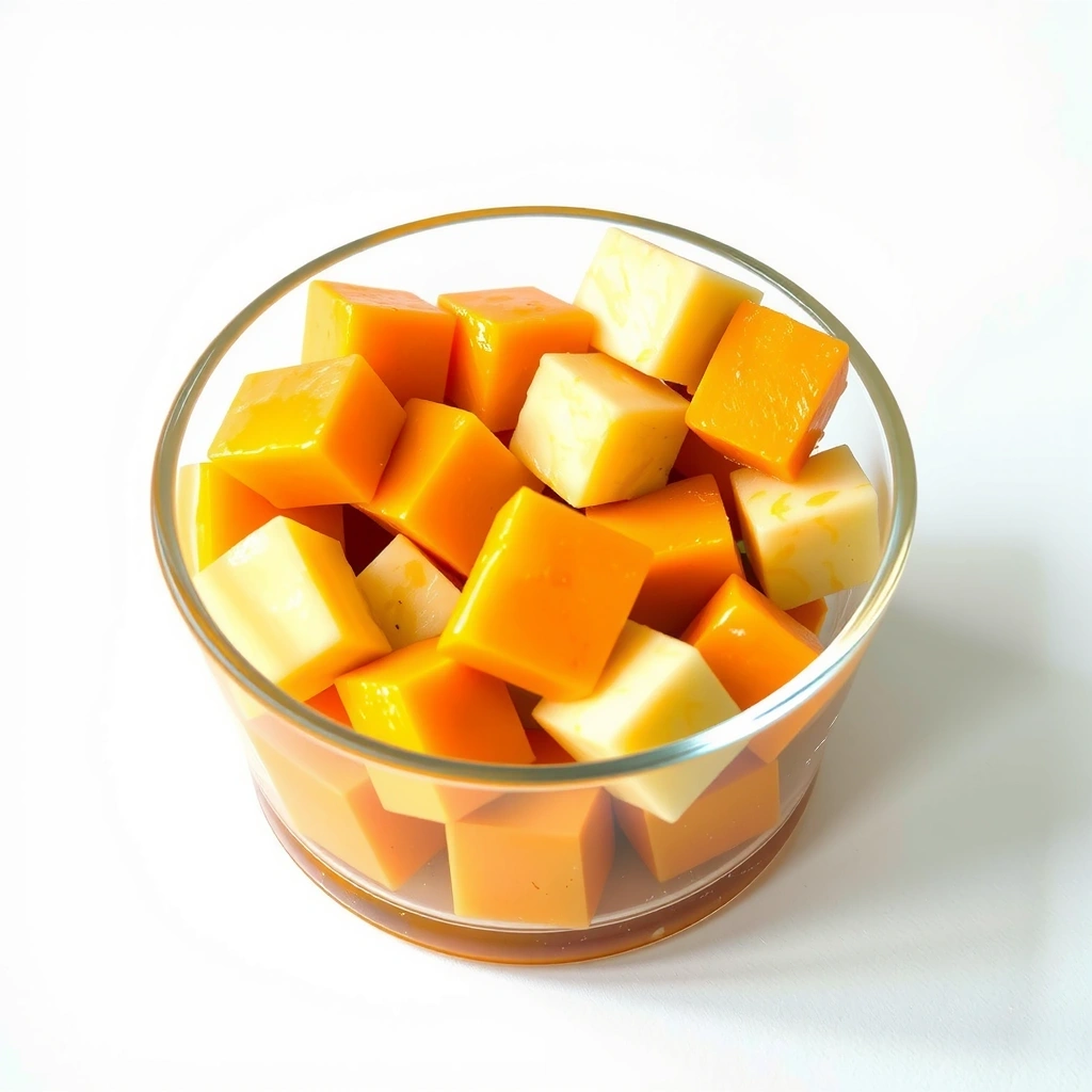 Fresh cantaloupe and honeydew melon cubes in a glass bowl